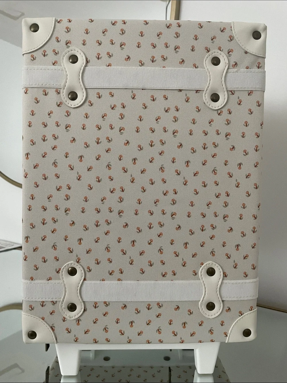 Cream Patterned Small Travel Case with Coral Accents